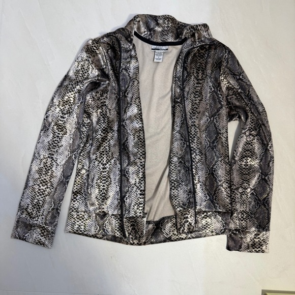 Women's Snake Print Zip Up Track Jacket Metallic Shine Casual Sportswear - Picture 8 of 9